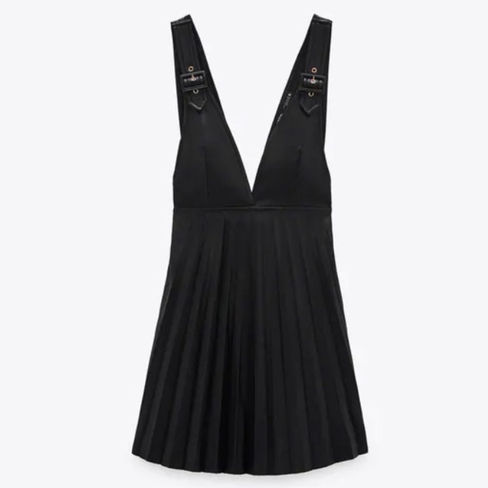 ZARA Black Leather Pinafore Dress Skirt